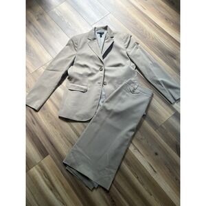 Lands End Women's Tan Two Piece Suit 8P Jacket Size 6 Skirt Business Dress